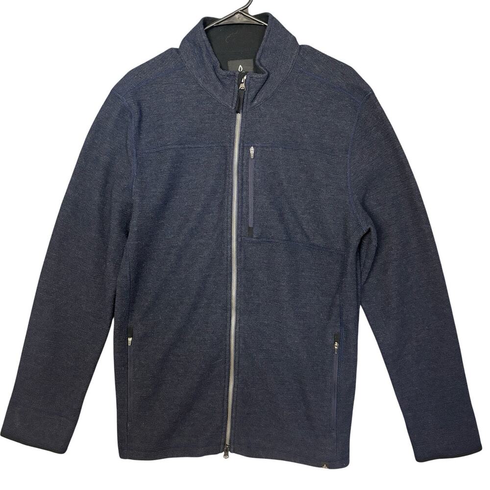 Prana Full Zip Sweater Mens L Blue Knit Performance Lightweight Outdoor Stretch
